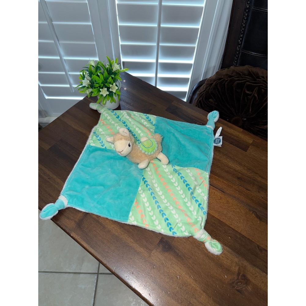 Mary Meyer Llama Lovey Baby Security Blanket Teal Green Plush Knotted 13x13